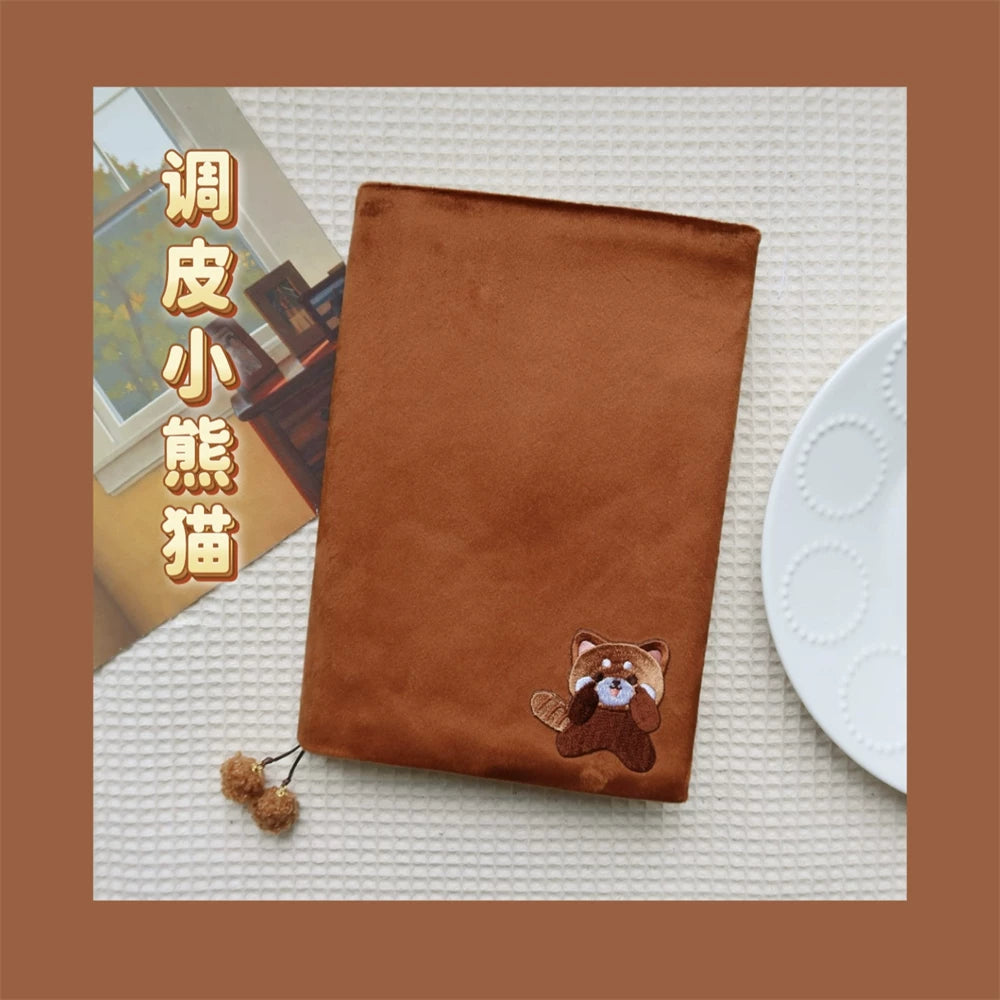 Cute Fluffy Panda Handmade Fabric Book Cover & Journal Notebook Set A5 A6 A7 B6 B7 Planner