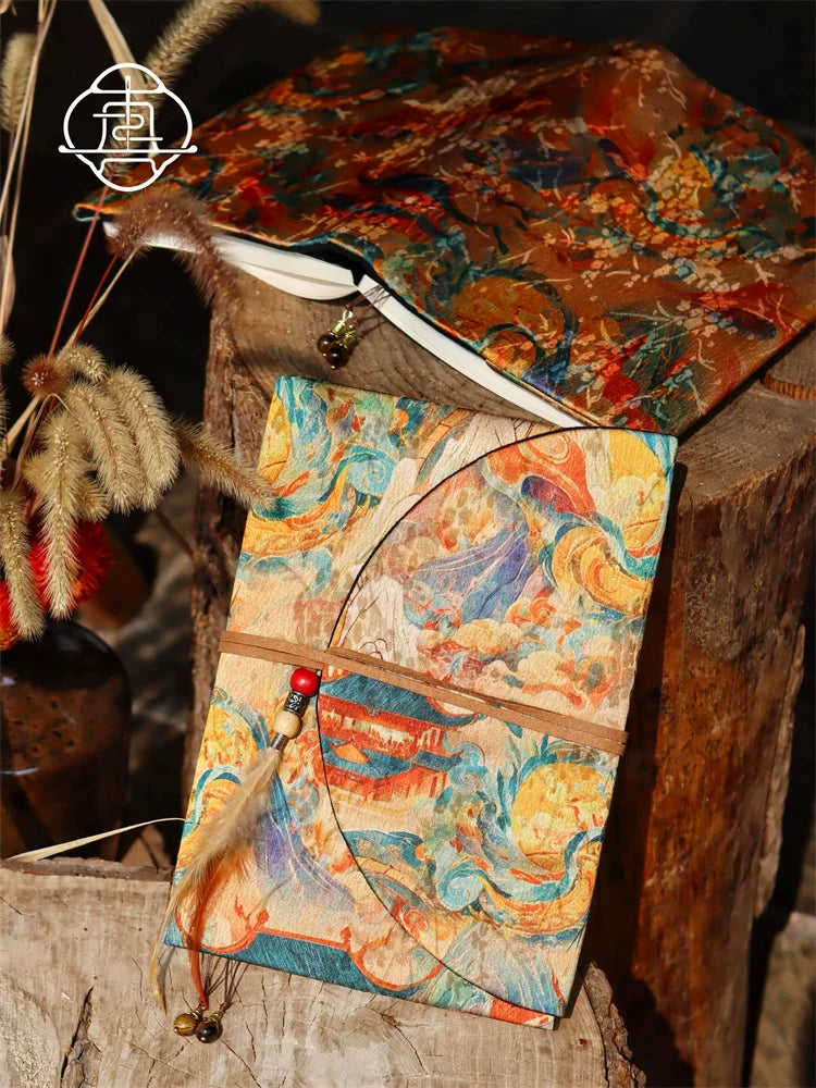 Vintage Dunhuang Fabric Journal Cover and Notebook Handcrafted Retro Cloth Diary Planner A5 A6