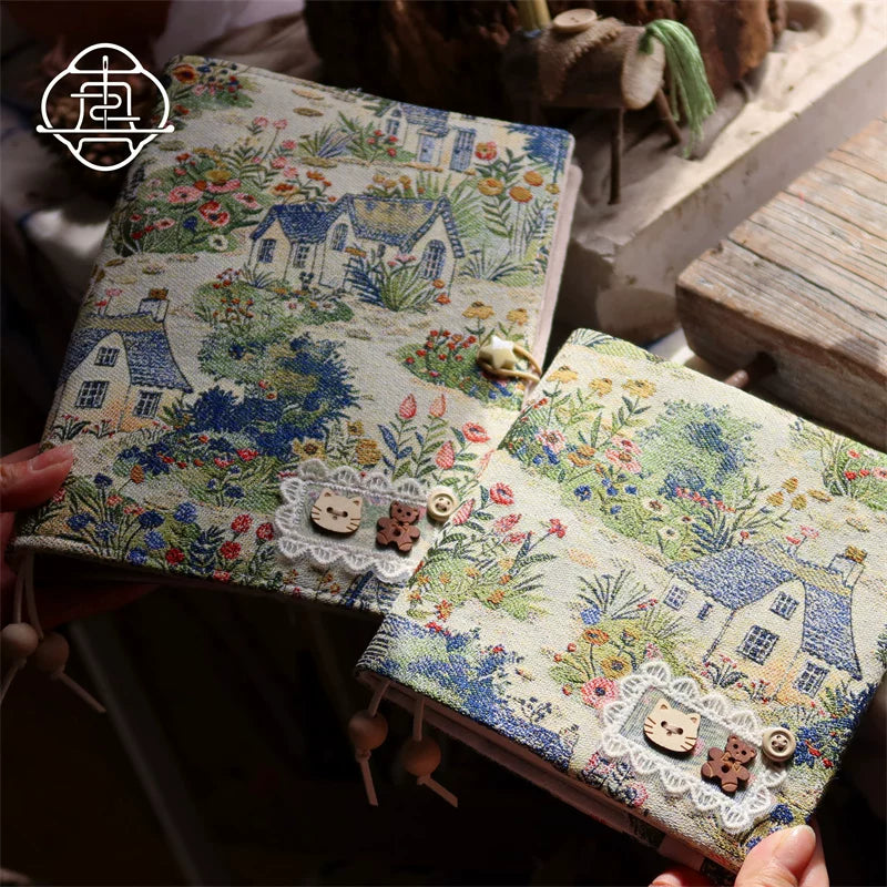 Vintage Handmade Fabric Journal Notebook Dollhouse Retro Daily Diary Planner A5 A6