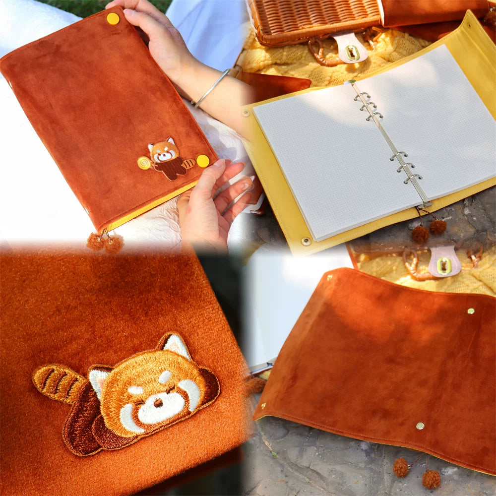 Cute Fluffy Panda Handmade Fabric Book Cover & Journal Notebook Set A5 A6 A7 B6 B7 Planner