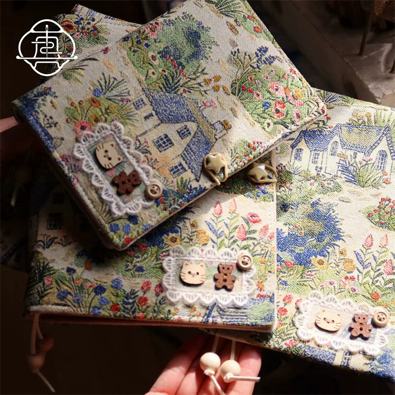 Vintage Handmade Fabric Journal Notebook Dollhouse Retro Daily Diary Planner A5 A6