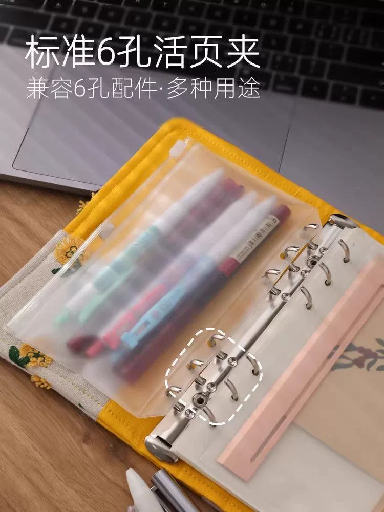 A6 Embroidered Daily Planner Refillable Binder Notebook Portable Schedule Journal To-Do List Time Management Book