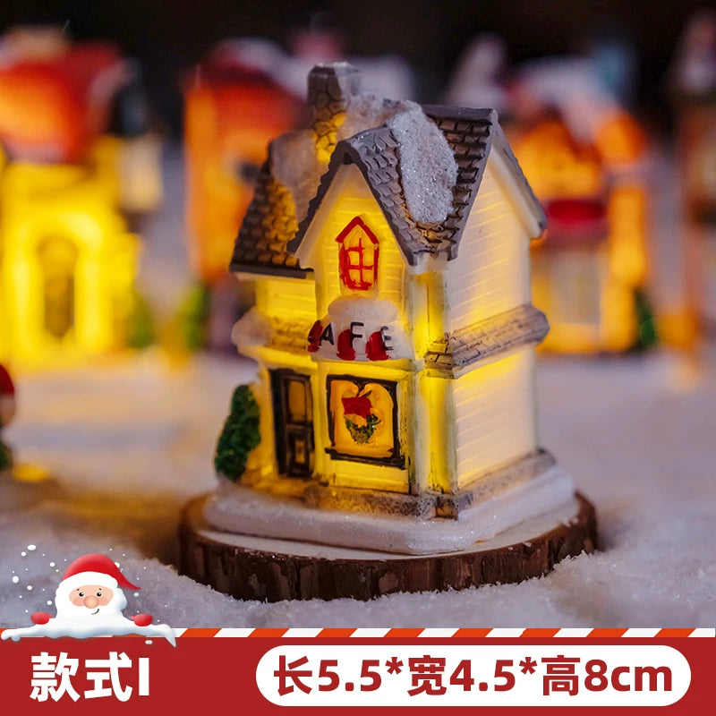Light-Up Miniature Christmas Snow House Desktop Ornament Festive Village Scene Decor