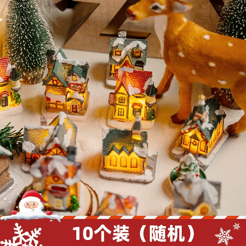 Light-Up Miniature Christmas Snow House Desktop Ornament Festive Village Scene Decor