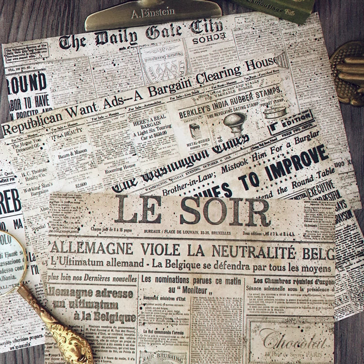 Vintage Industrial Old Newspaper Ephemera Stickers for Junk Journal, Retro TN Planner Collage Background Paper Decorative Scrapbooking Stickers