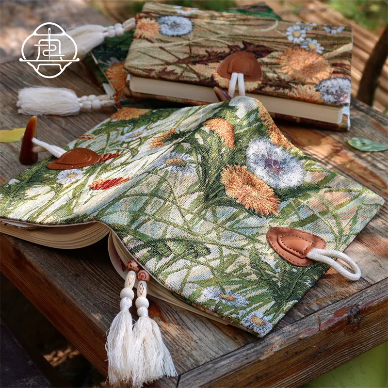 Vintage Autumn Botanical Oil Painting Fabric Journal Notebook Handmade Cloth Book Cover Planner Diary A5 A6