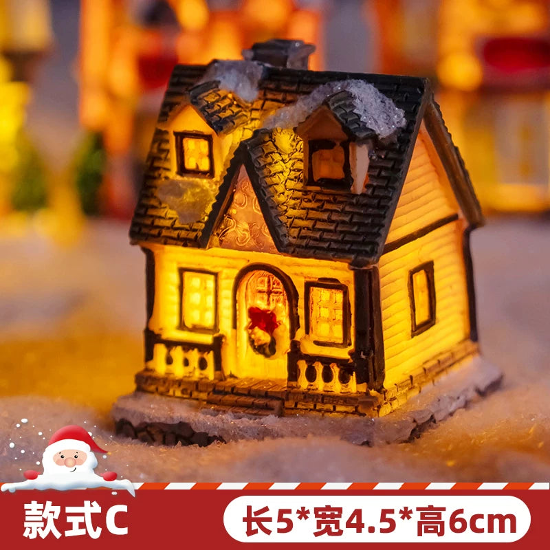 Light-Up Miniature Christmas Snow House Desktop Ornament Festive Village Scene Decor