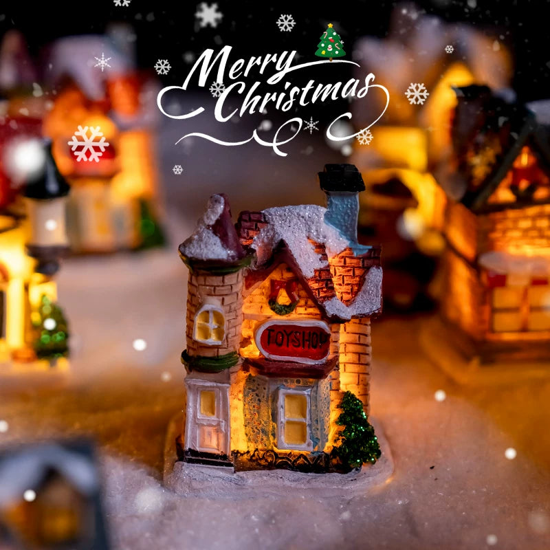 Light-Up Miniature Christmas Snow House Desktop Ornament Festive Village Scene Decor