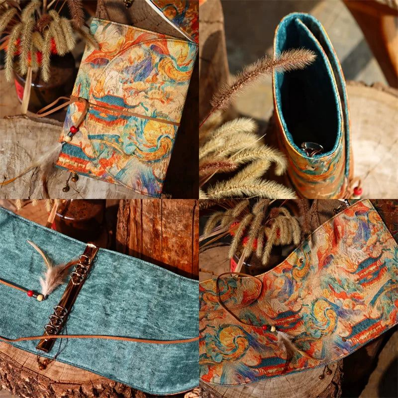 Vintage Dunhuang Fabric Journal Cover and Notebook Handcrafted Retro Cloth Diary Planner A5 A6