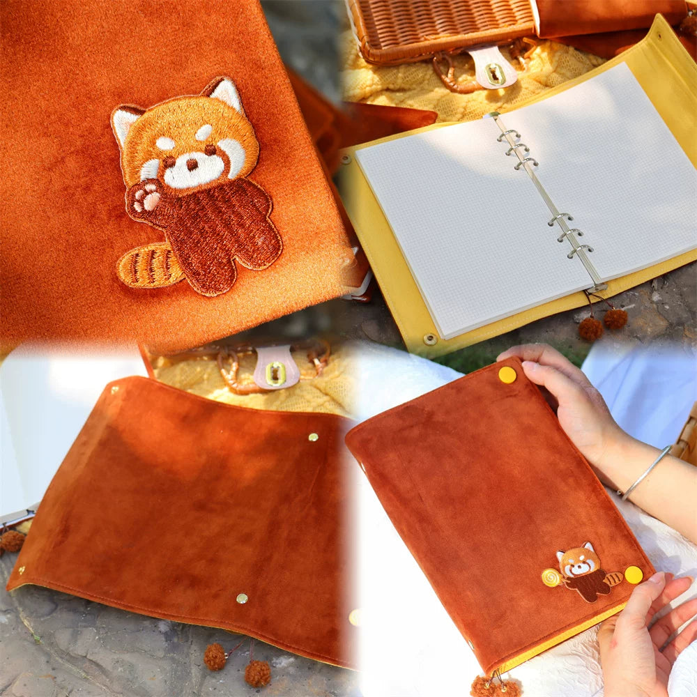 Cute Fluffy Panda Handmade Fabric Book Cover & Journal Notebook Set A5 A6 A7 B6 B7 Planner