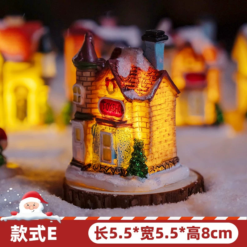 Light-Up Miniature Christmas Snow House Desktop Ornament Festive Village Scene Decor