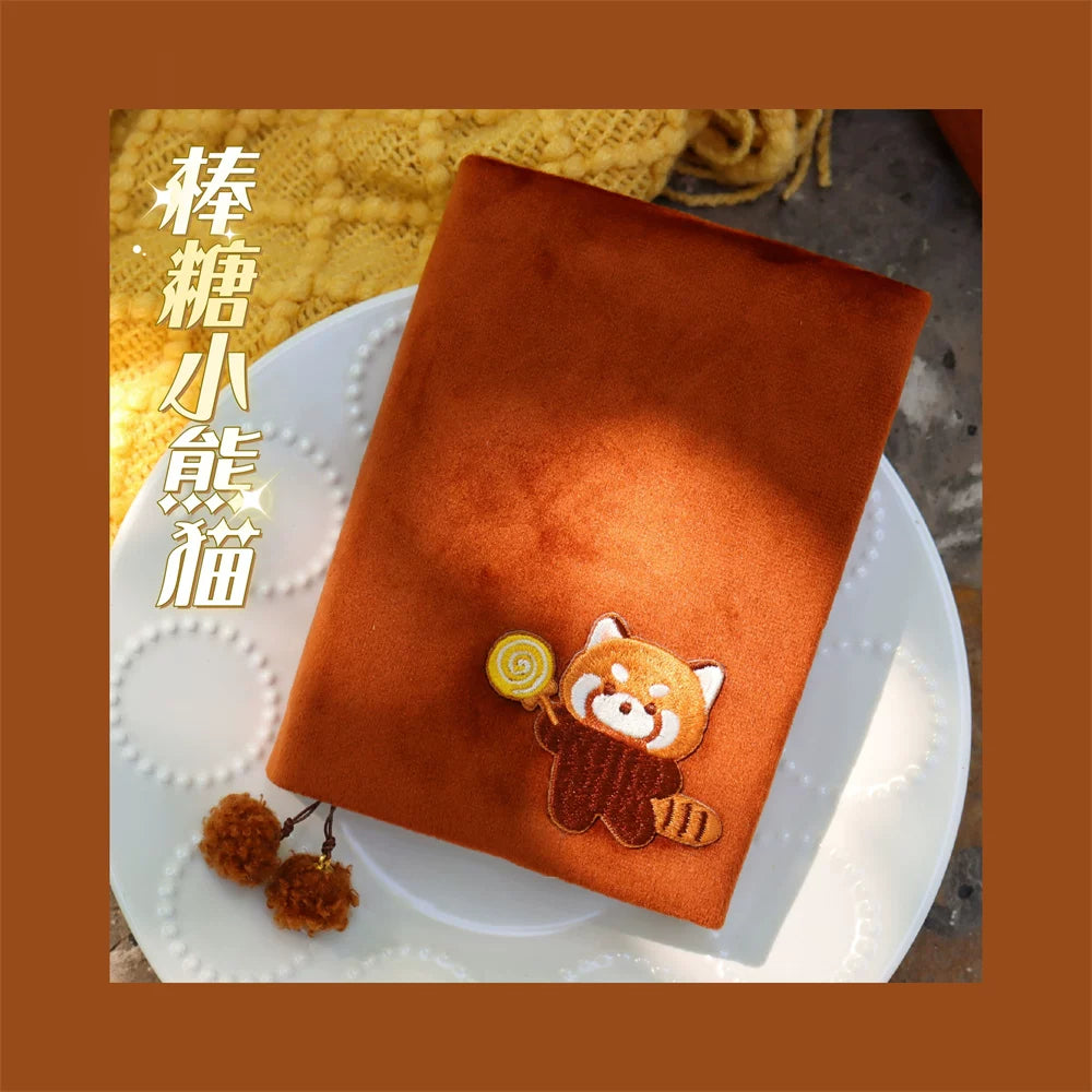 Cute Fluffy Panda Handmade Fabric Book Cover & Journal Notebook Set A5 A6 A7 B6 B7 Planner