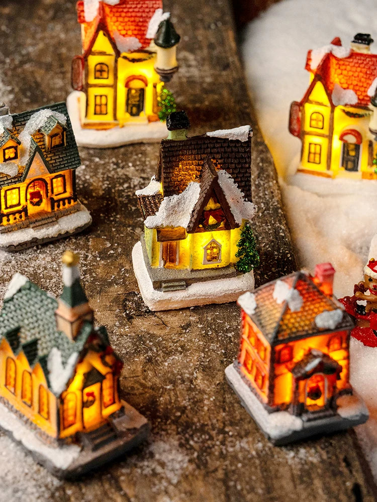 Light-Up Miniature Christmas Snow House Desktop Ornament Festive Village Scene Decor