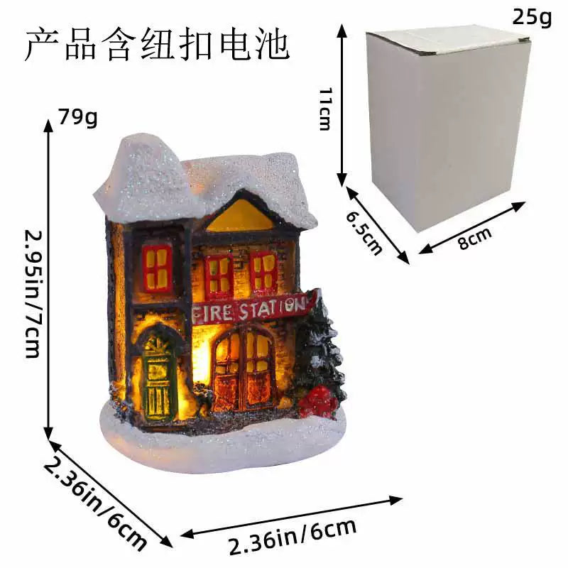 LED Light Up Christmas Village House Resin Miniature Cottage Tabletop Ornament Festive Holiday Decor