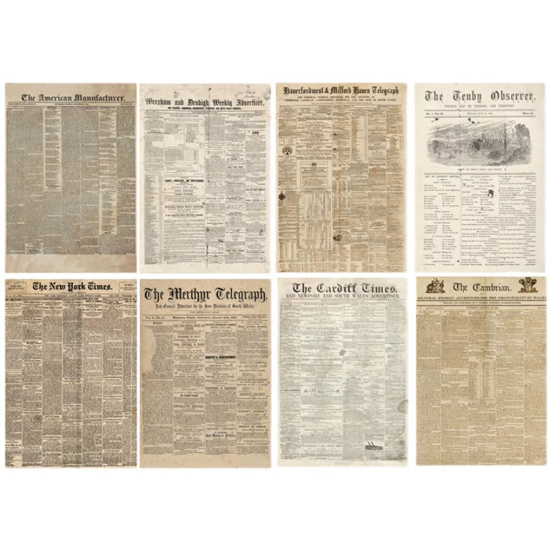 Vintage English Newspaper Scrapbook Paper Pack Retro Ephemera Background Sheets for Junk Journal TN Planner DIY Crafts Photo Props