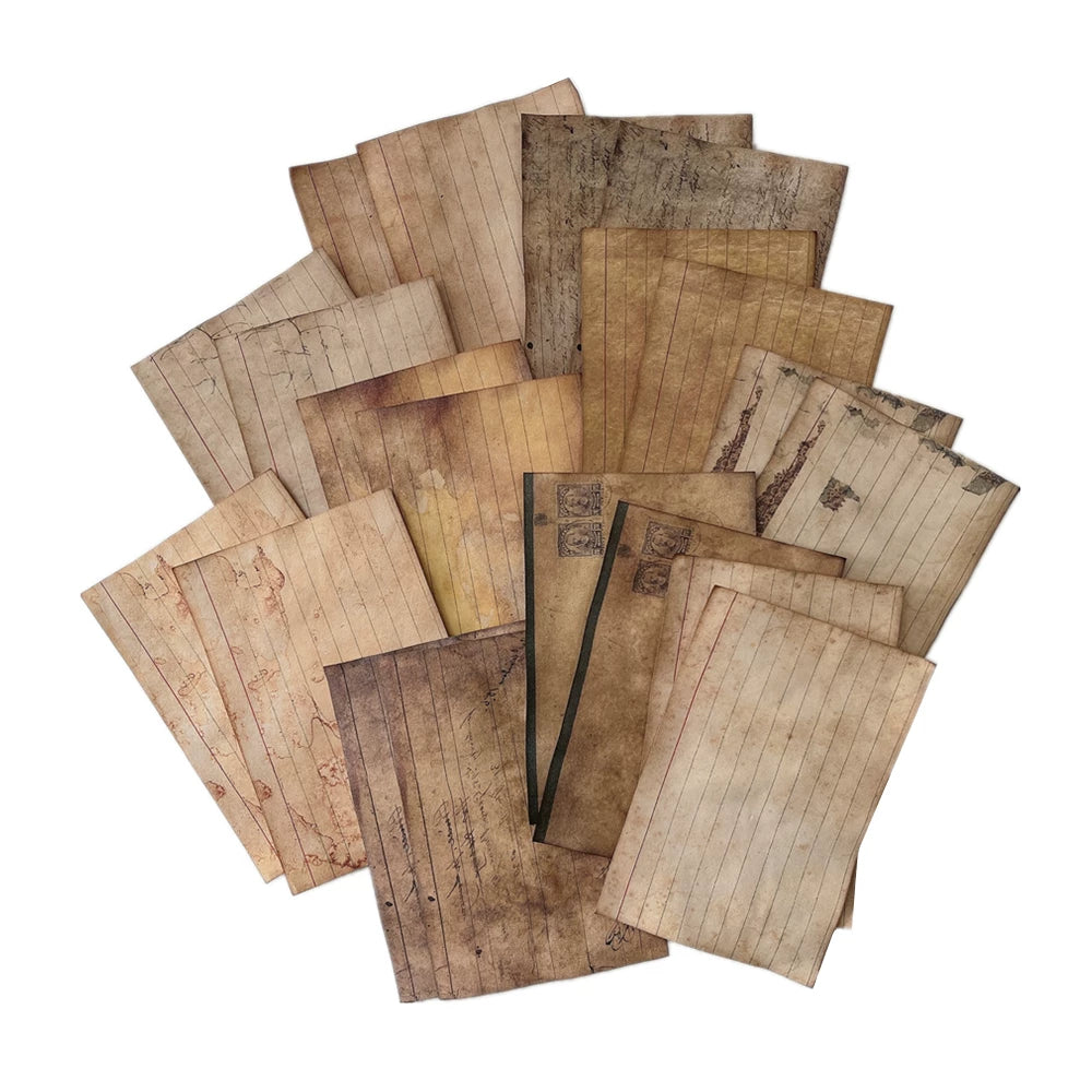 Vintage Double-Sided Dyed Paper Pack, Antique Junk Journal Collage Paper, Aesthetic Retro Striped Craft Paper for Scrapbooking and Photo Props