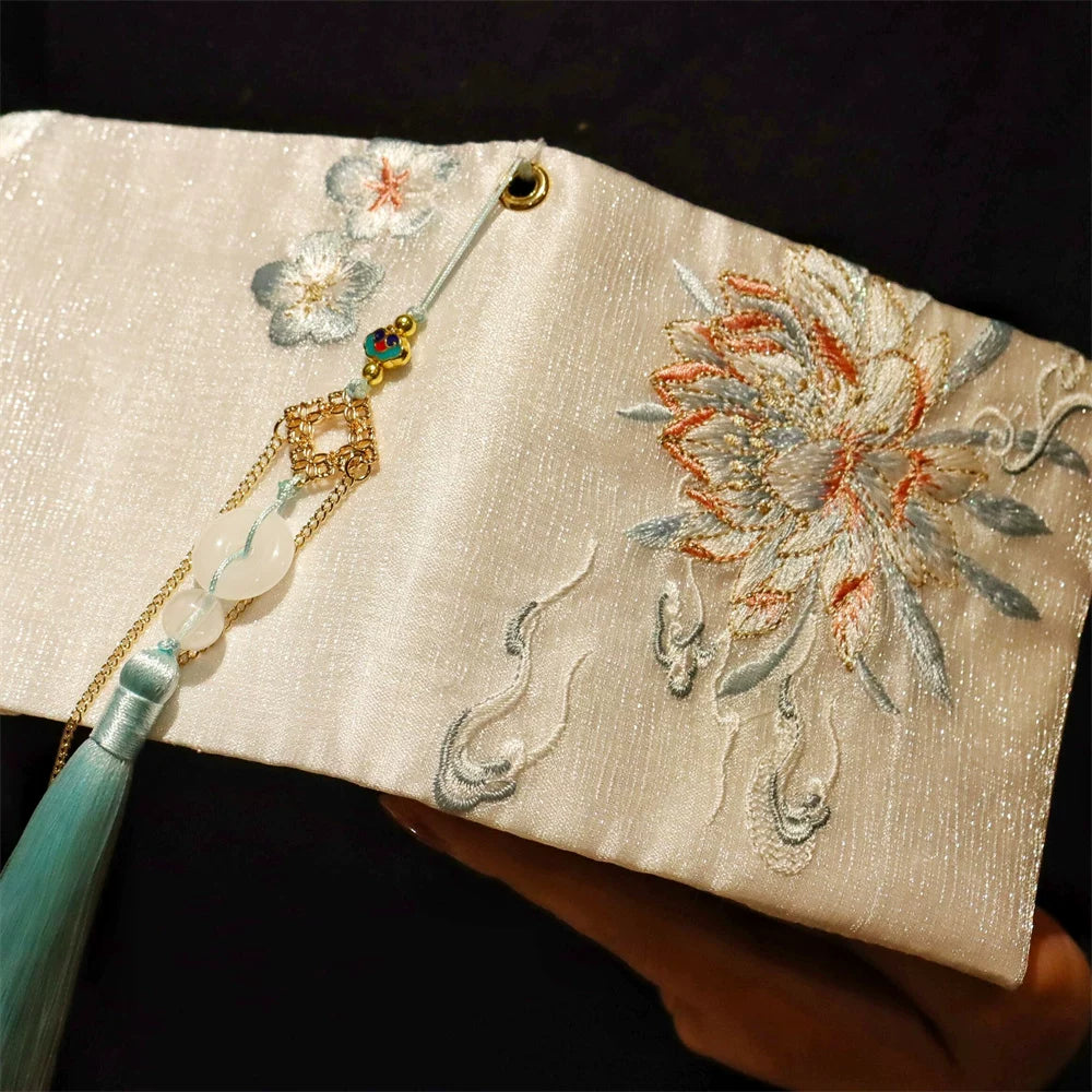 Handmade Embroidered Book Cover & Journal Set, Vintage Fabric Notebook Sleeve A5 A6 Diary