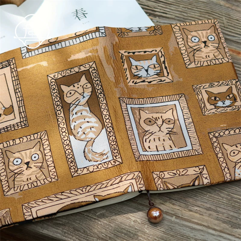 Vintage Pharaoh's Cat Handmade Fabric Journal Cover & Notebook | Quirky A5 A6 Daily Planner Diary