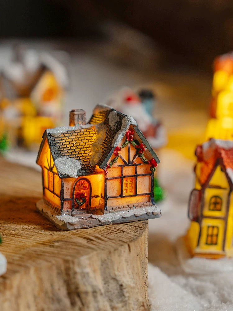 Light-Up Miniature Christmas Snow House Desktop Ornament Festive Village Scene Decor
