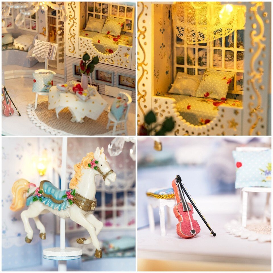 Princess Dream DIY Wooden Frame Dollhouse Kit — box and pieces