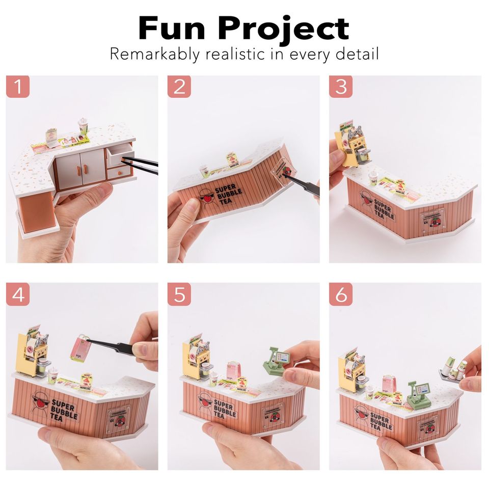 Robotime Rolife Miniature Bubble Tea House DIY Dollhouse Kit — main view