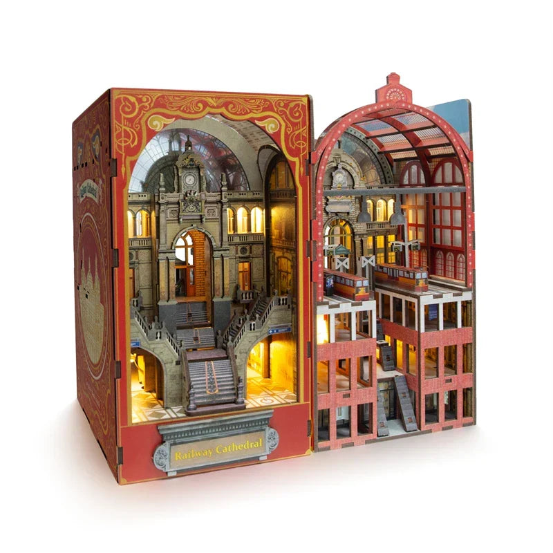 Railway Cathedral DIY Book Nook Kit — box and pieces