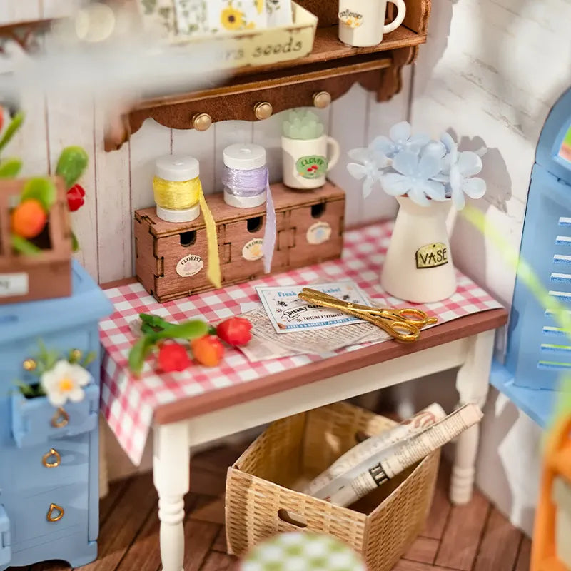 Robotime Dreamy Garden DIY Dollhouse Kit — angled close-up
