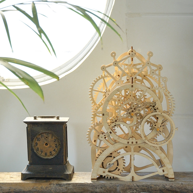 Robotime Rokr Pendulum Wall Clock Kit – DIY Wooden Assembly — detalied side view