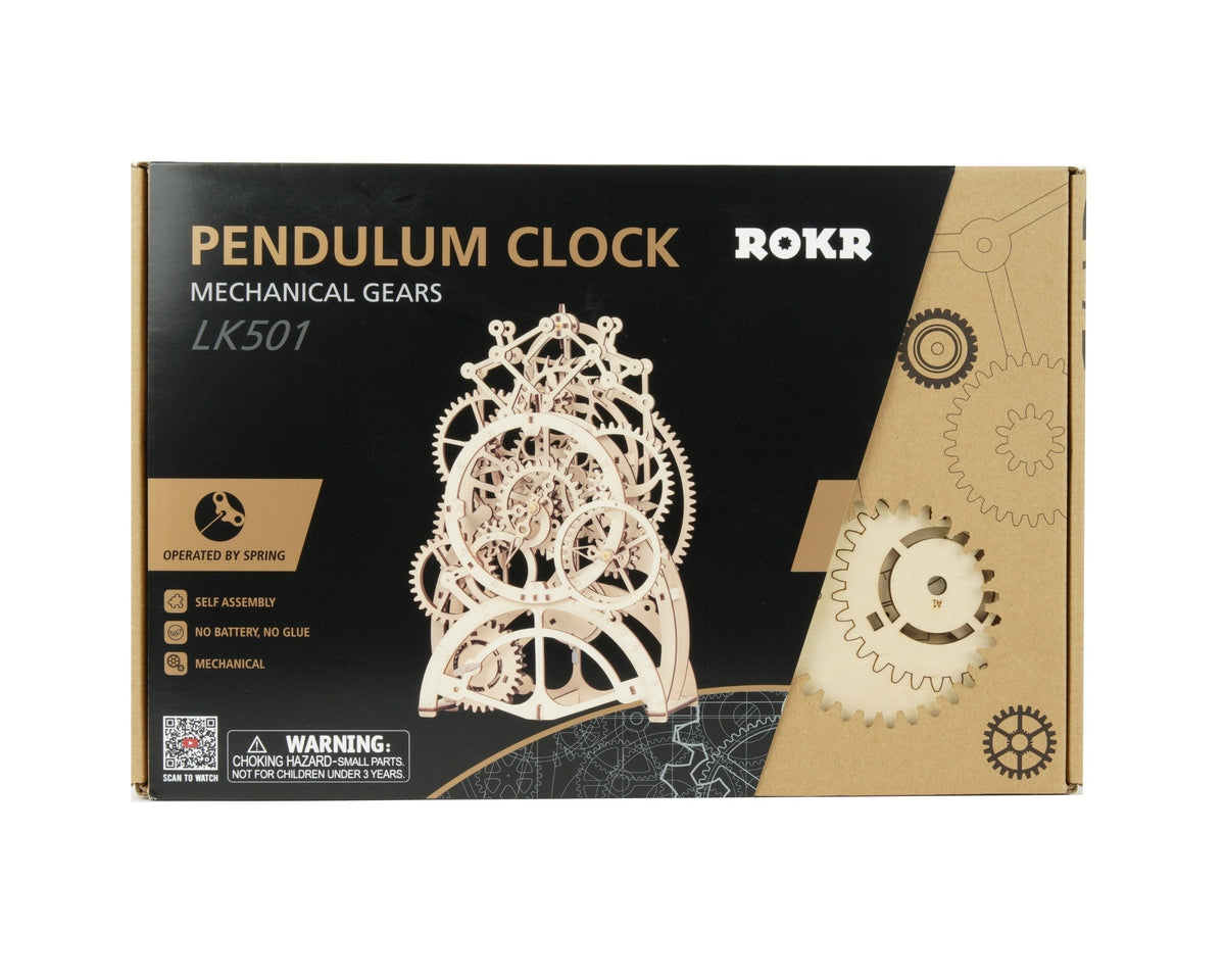 Robotime Rokr Pendulum Wall Clock Kit – DIY Wooden Assembly — front angle