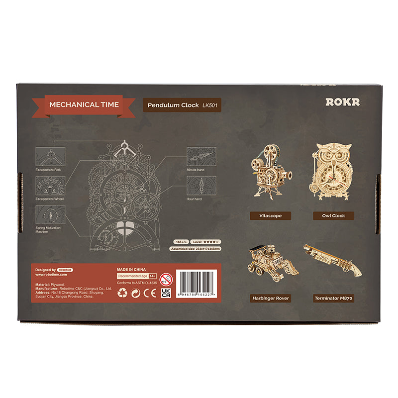 Robotime Rokr Pendulum Wall Clock Kit – DIY Wooden Assembly — scene view