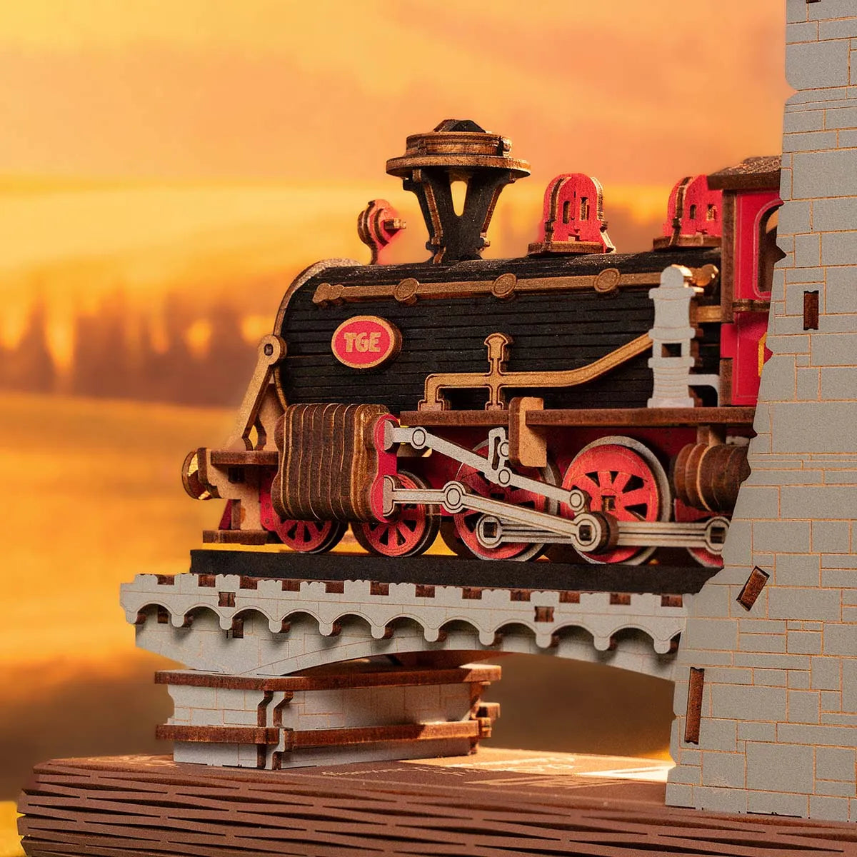 Robotime Rolife Century Train DIY Book Nook Kit — open display view