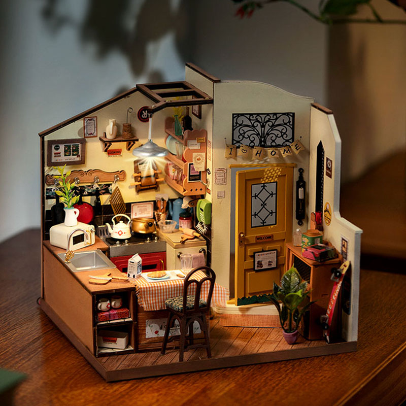 Robotime Rolife Cozy Kitchen DIY Dollhouse Kit — detalied side view