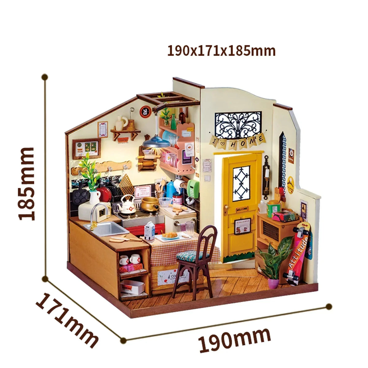 Robotime Rolife Cozy Kitchen DIY Dollhouse Kit — detalied side view
