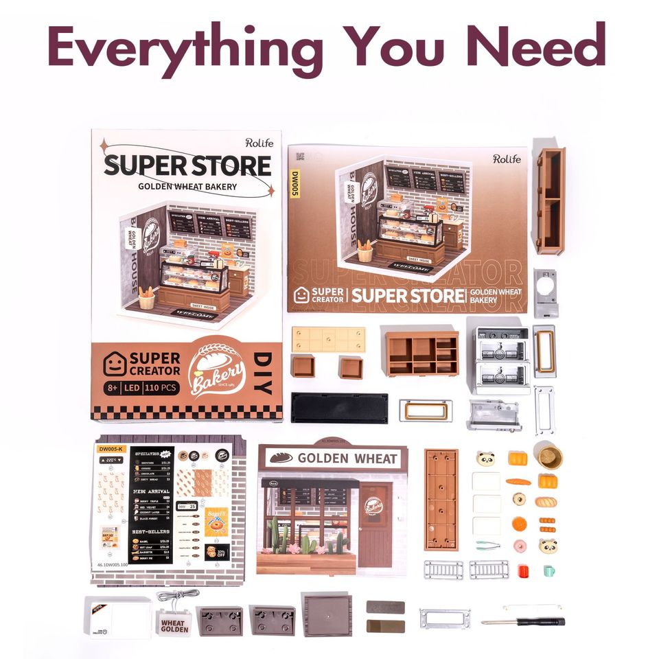 Robotime Rolife Golden Wheat Bakery DIY Dollhouse Kit — main view