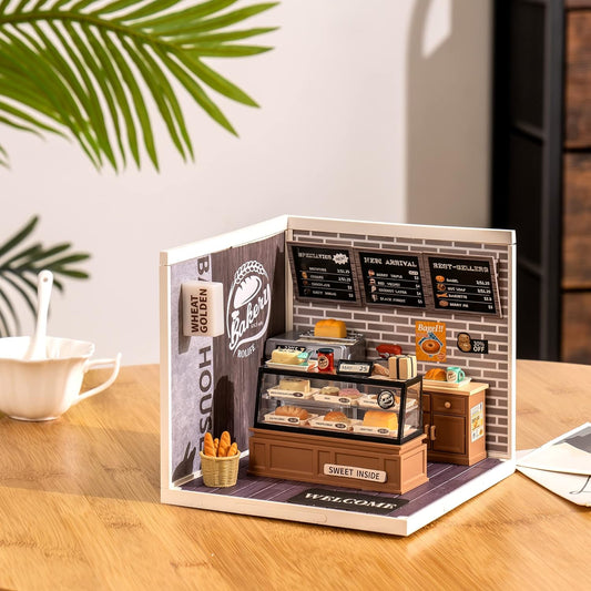 Robotime Rolife Golden Wheat Bakery DIY Dollhouse Kit — detalied side view