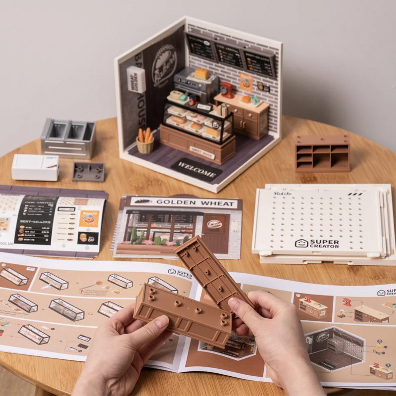 Robotime Rolife Golden Wheat Bakery DIY Dollhouse Kit — scene view