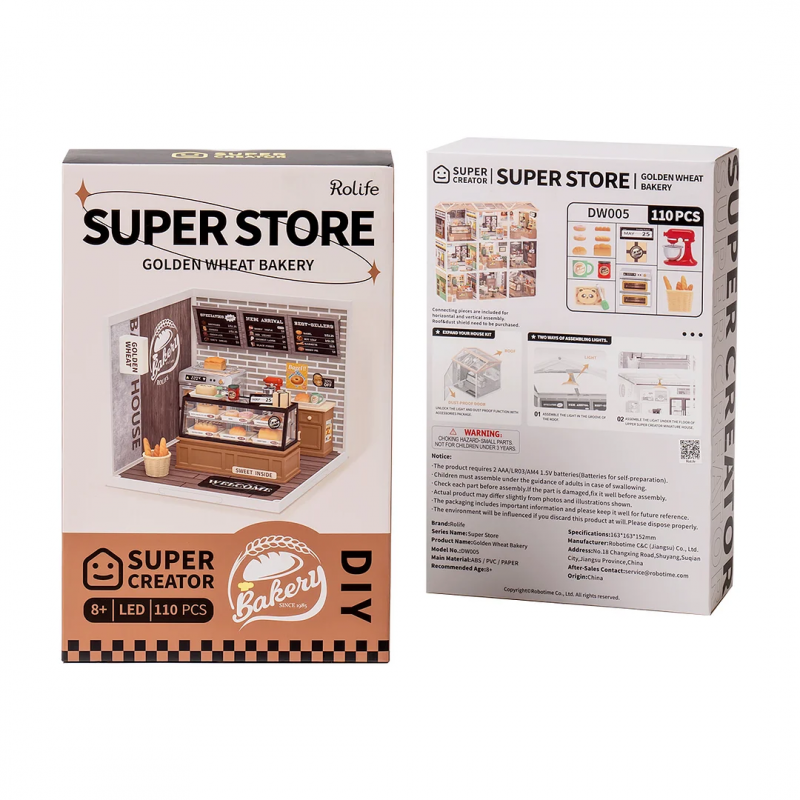 Robotime Rolife Golden Wheat Bakery DIY Dollhouse Kit — detalied side view