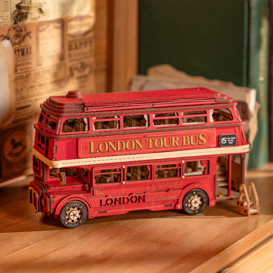 Robotime Rolife London Tour Bus DIY Miniature Kit — detalied side view