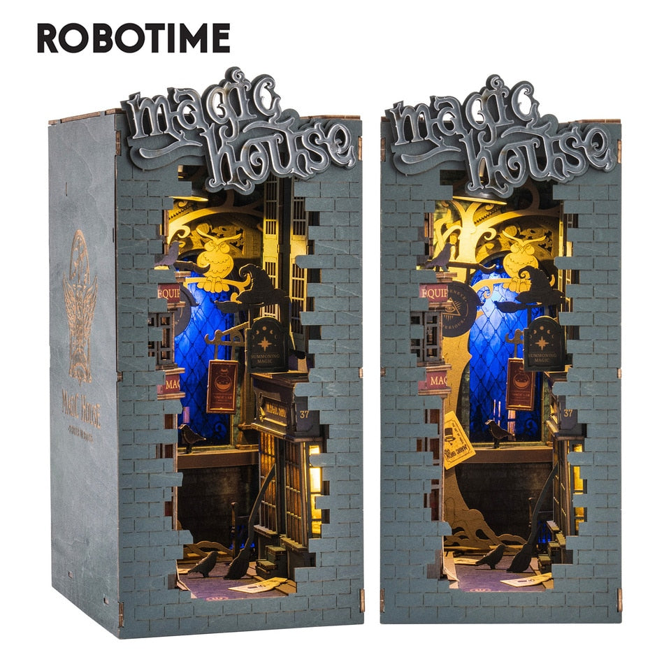 Robotime Rolife Magic House DIY Book Nook Kit — detalied side view