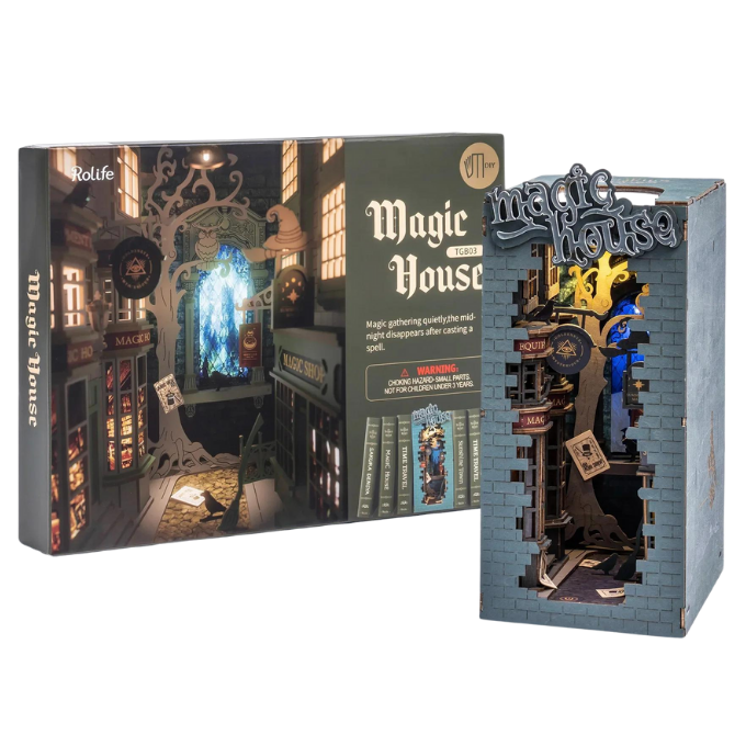 Robotime Rolife Magic House DIY Book Nook Kit — open display view