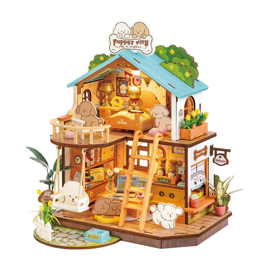 Robotime Rolife Puppys Cozy Villa DIY Dollhouse — detalied side view