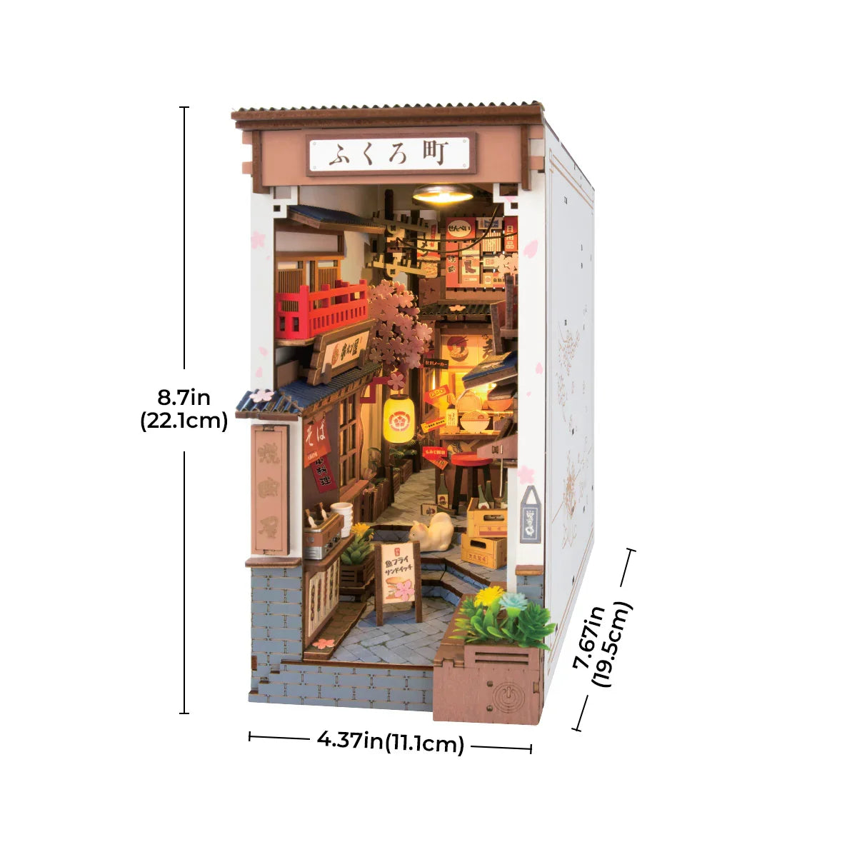 Robotime Rolife Sakura Wine Alley DIY Book Nook Kit — scene view