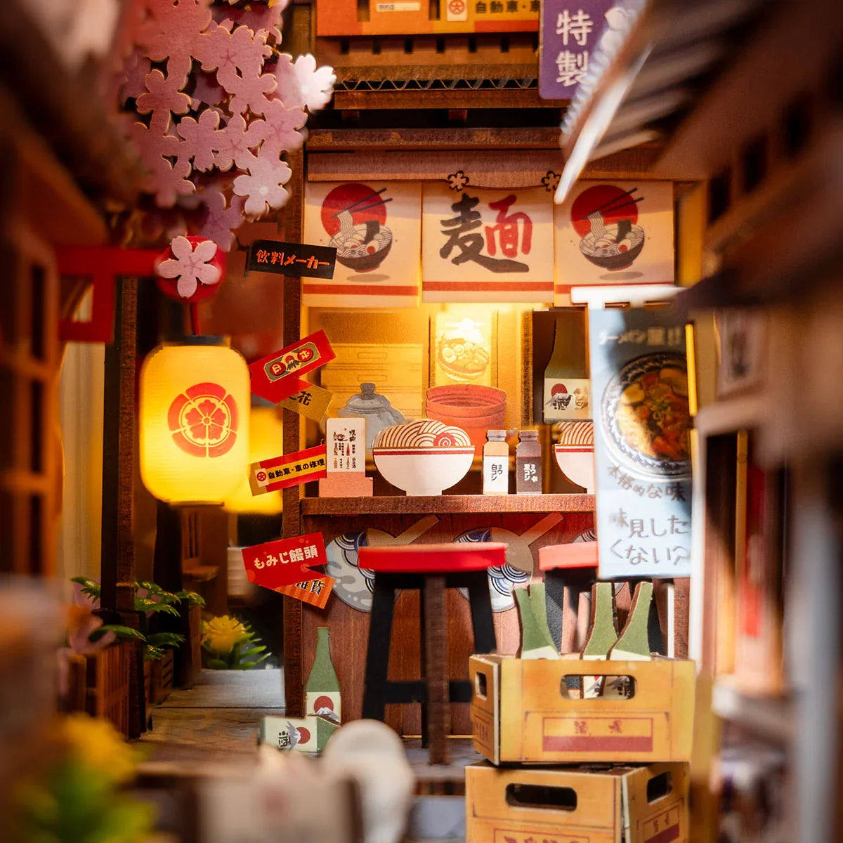 Robotime Rolife Sakura Wine Alley DIY Book Nook Kit — front angle