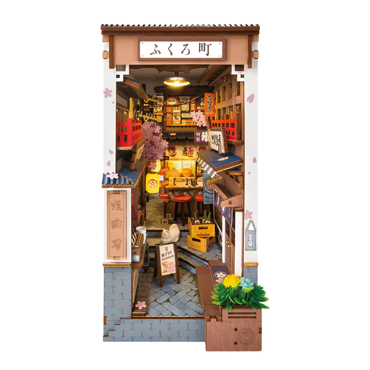 Robotime Rolife Sakura Wine Alley DIY Book Nook Kit — detalied side view