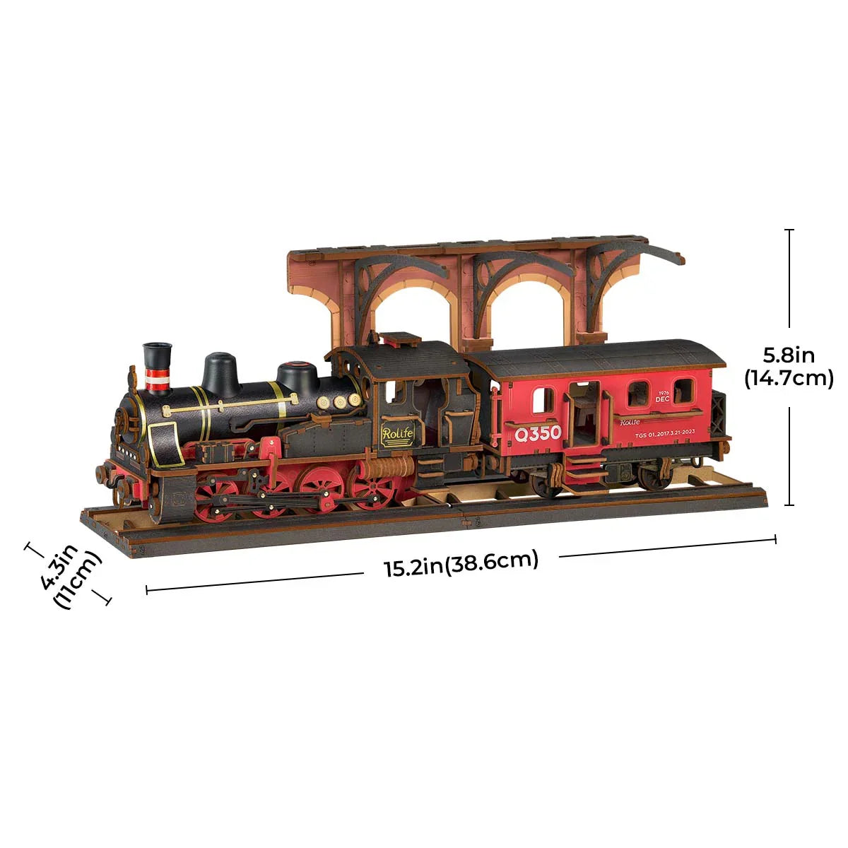 Robotime Rolife Steam Journey Wooden Puzzle — scene view
