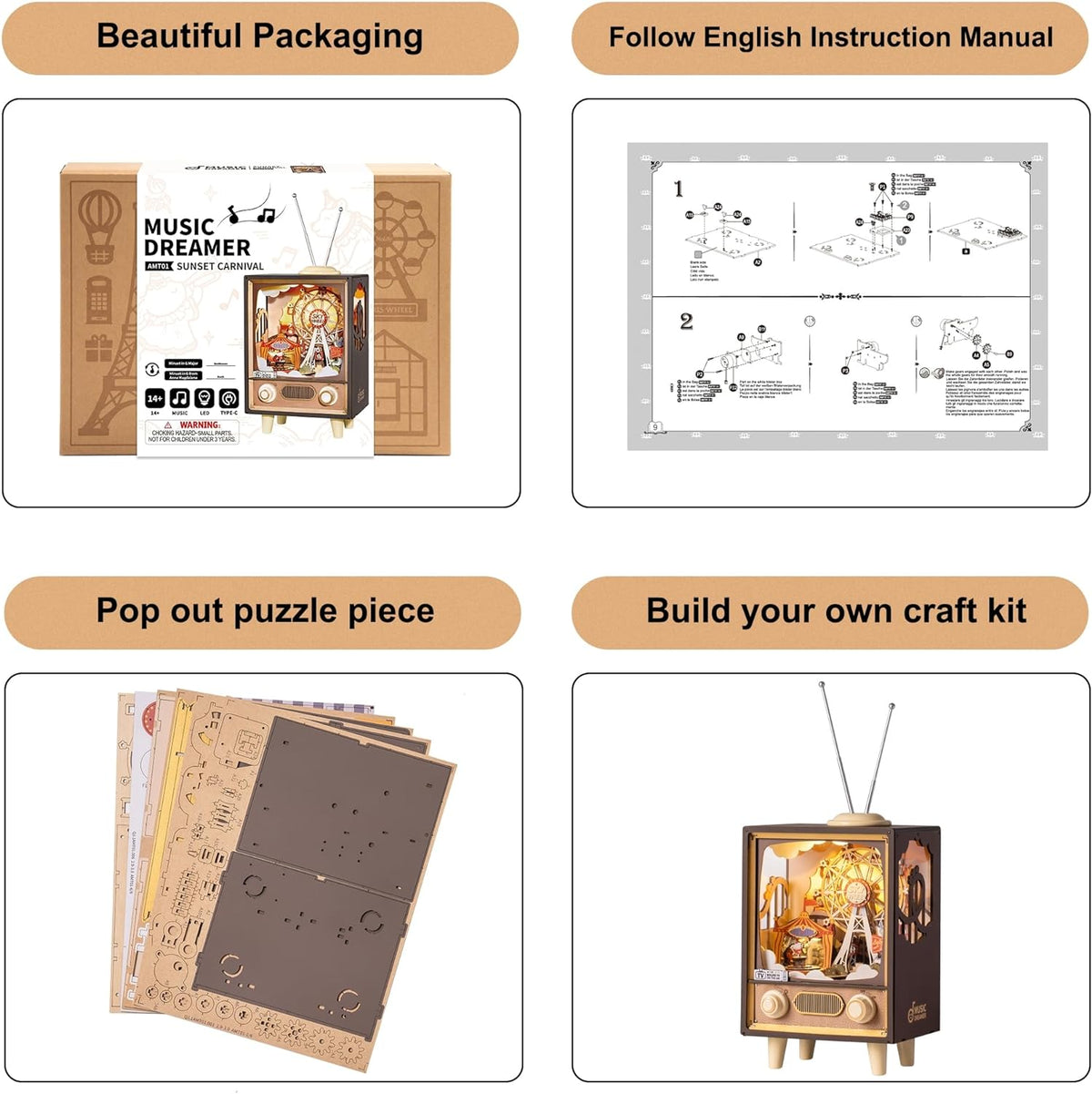 Robotime Rolife Sunset Carnival Music Box Kit — main view