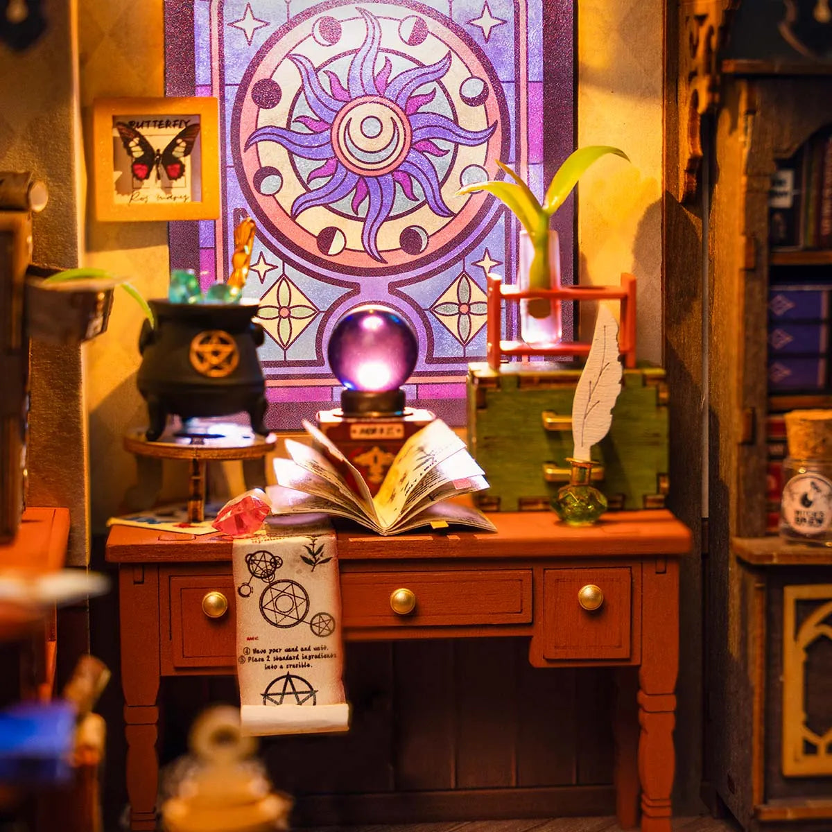 Robotime Rolife The Magic Study DIY Dollhouse Kit — angled close-up