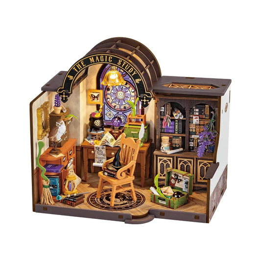Robotime Rolife The Magic Study DIY Dollhouse Kit — detalied side view