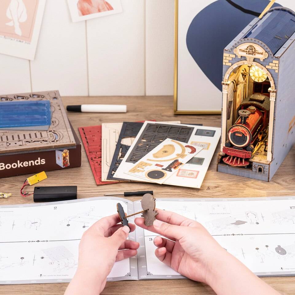 Robotime Rolife Time Travel DIY Book Nook Kit — front angle
