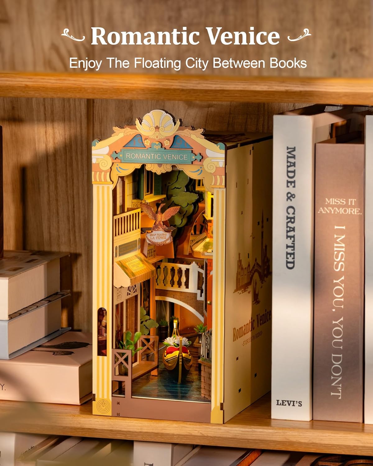 Robotime Romantic Venice Book Nook Kit — open display view